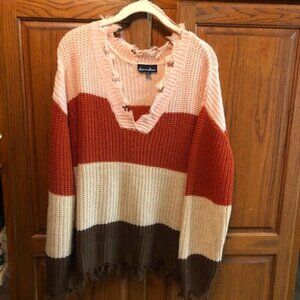 Alison Andrews Distressed Womens pullover striped sweater Size L